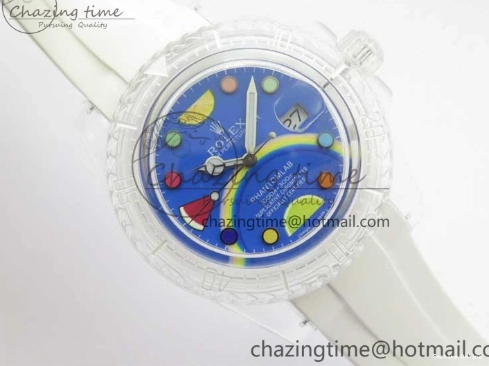 1219 Submariner Phantomlab Transparent KZF Best Edition Blue Fruit Dial on White Rubber Strap VR Classic 2563